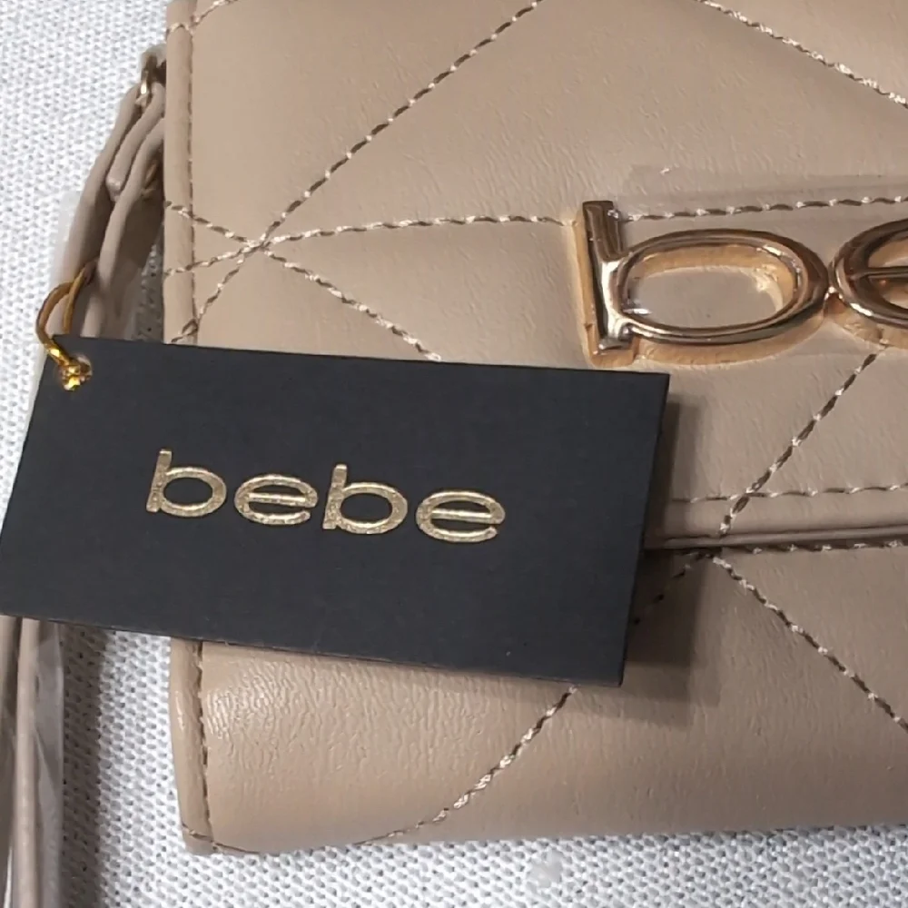 bebe Tan Quilted Clutch Wristlet